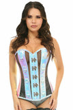 Daisy Corsets Top Drawer Blue/Purple Holo & Black Fishnet Steel Boned Over Bust Corset - Daisy Corsets - Flyclothing LLC