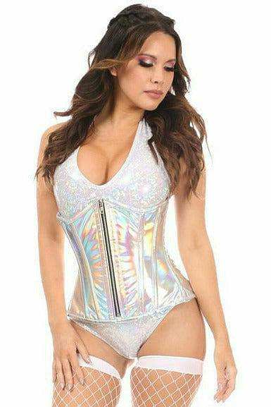 Daisy Corsets Top Drawer Silver Holo Under Bust Corset w/Zipper - Daisy Corsets - Flyclothing LLC