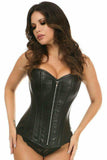 Daisy Corsets Top Drawer Black Faux Leather Steel Boned Overbust Corset - Daisy Corsets - Flyclothing LLC