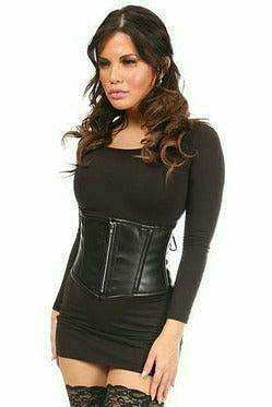 Daisy Corsets Top Drawer Black Faux Leather Steel Boned Mini Cincher - Daisy Corsets - Flyclothing LLC