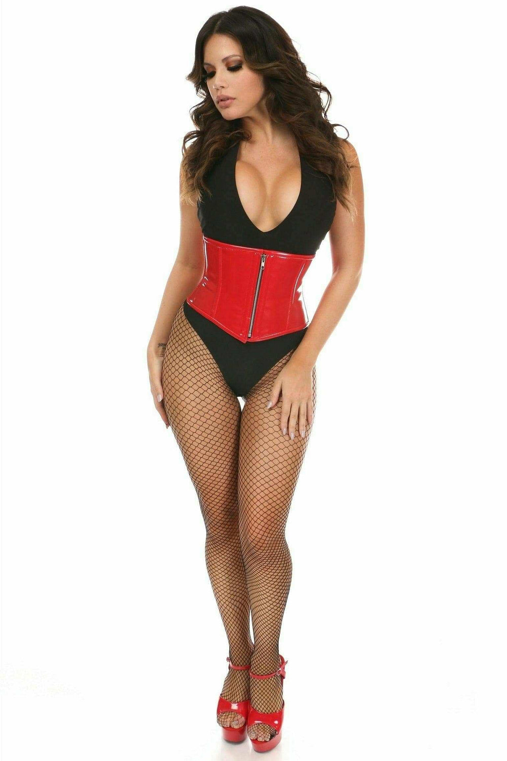 Daisy Corsets Top Drawer Red Patent Steel Boned Mini Cincher - Daisy Corsets - Flyclothing LLC