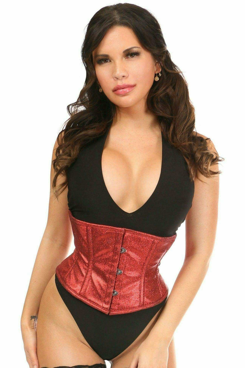 Daisy Corsets Top Drawer Cherry Bomb Glitter Steel Boned Mini Cincher - Daisy Corsets - Flyclothing LLC