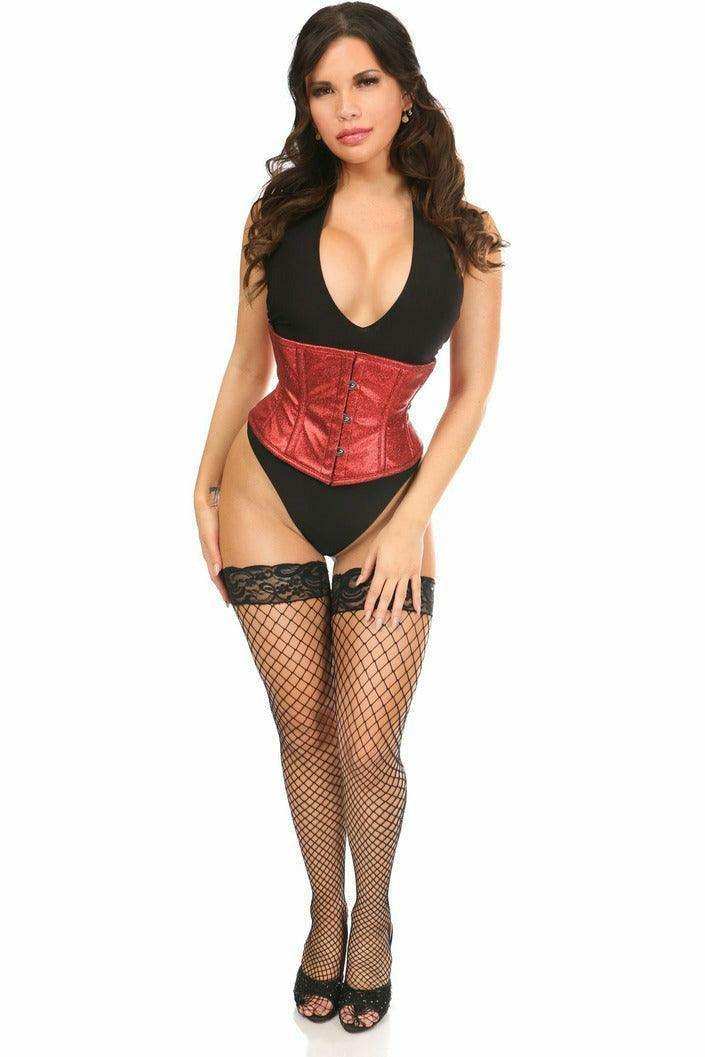Top Drawer Cherry Bomb Glitter Steel Boned Mini Cincher - Daisy Corsets - Flyclothing LLC
