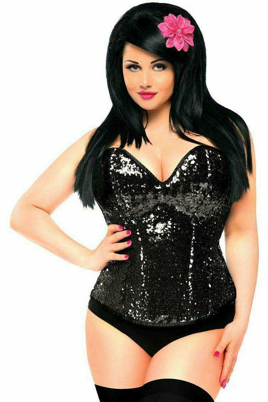 Daisy Corsets Top Drawer Black Sequin Steel Boned Corset - Daisy Corsets - Flyclothing LLC