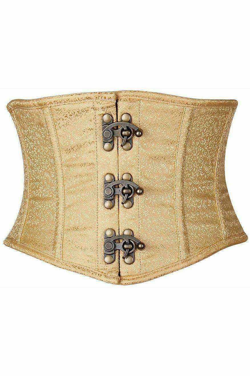 Daisy Corsets Top Drawer Gold Brocade Steel Boned Mini Cincher w/Clasps - Daisy Corsets - Flyclothing LLC