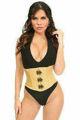 Daisy Corsets Top Drawer Gold Brocade Steel Boned Mini Cincher w/Clasps - Daisy Corsets - Flyclothing LLC
