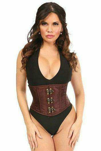 Daisy Corsets Top Drawer Brown Brocade Steel Boned Mini Cincher w/Clasps - Daisy Corsets - Flyclothing LLC