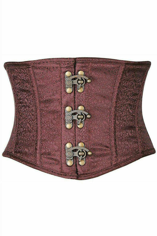 Daisy Corsets Top Drawer Brown Brocade Steel Boned Mini Cincher w/Clasps - Daisy Corsets - Flyclothing LLC