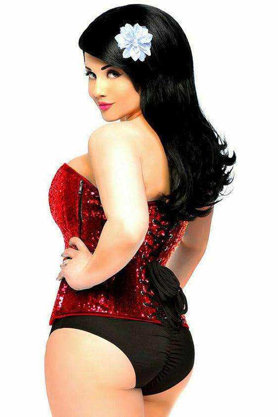 Daisy Corsets Top Drawer Red Sequin Steel Boned Corset - Daisy Corsets - Flyclothing LLC