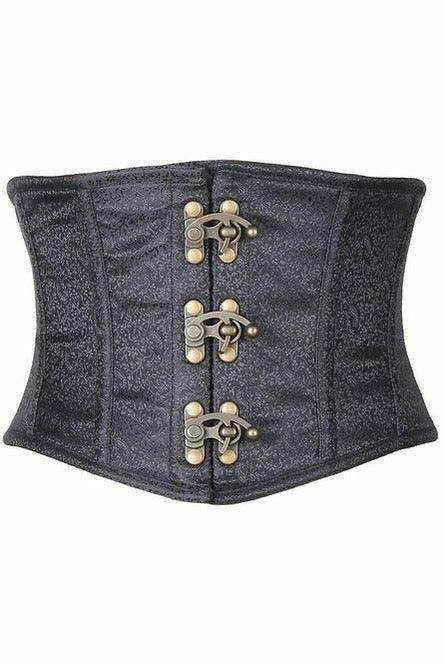 Top Drawer Black Brocade Steel Boned Mini Cincher w/Clasps - Daisy Corsets - Flyclothing LLC