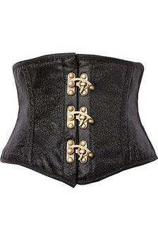Daisy Corsets Top Drawer Black Brocade Steel Boned Mini Cincher w/Clasps - Daisy Corsets - Flyclothing LLC