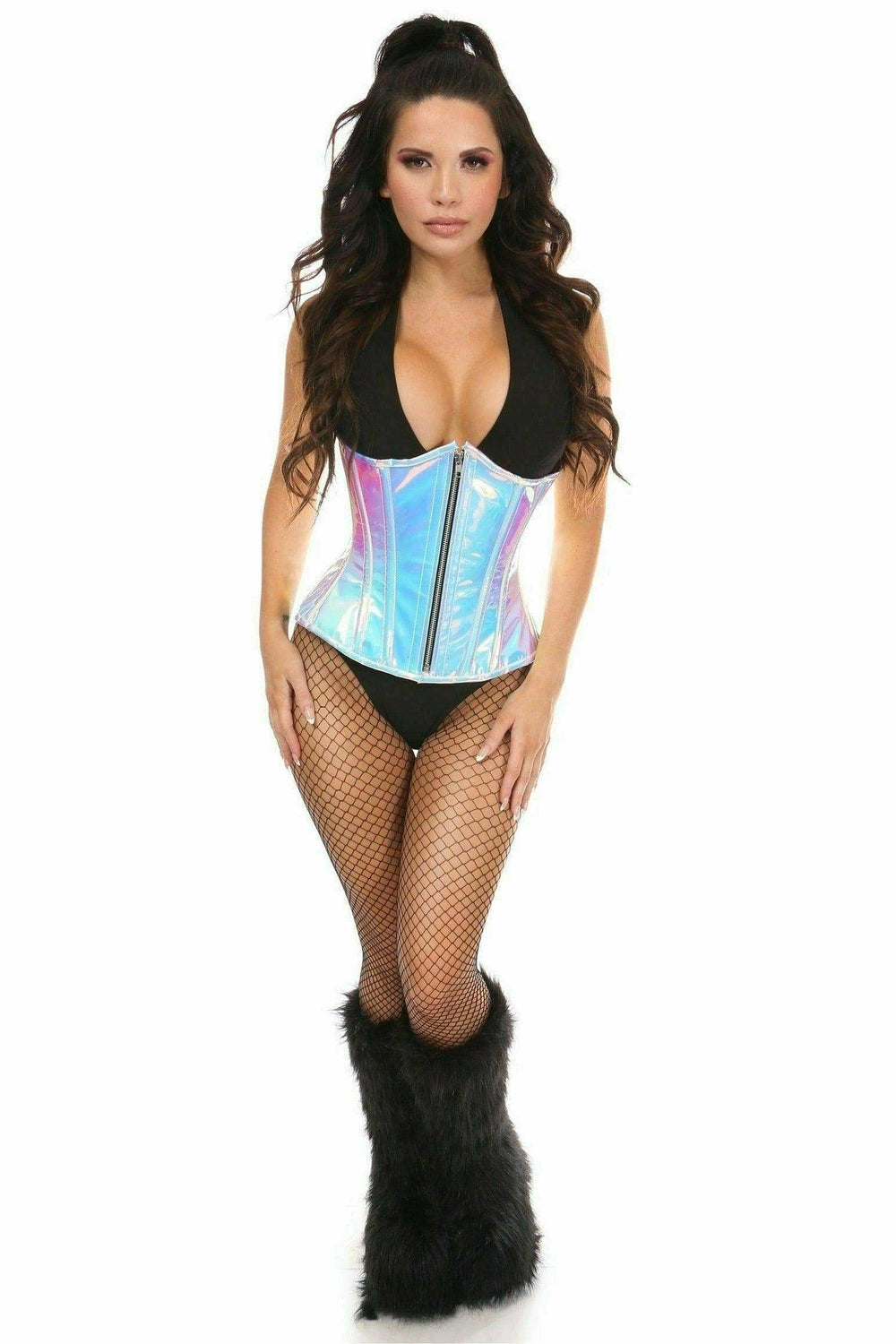 Daisy Corsets Top Drawer Blue/Purple Holo Steel Boned Underbust Corset - Daisy Corsets - Flyclothing LLC