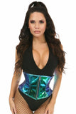 Daisy Corsets Top Drawer Teal/Blue Holo Steel Boned Mini Cincher - Daisy Corsets - Flyclothing LLC