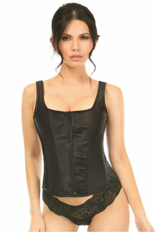 Daisy Corsets Top Drawer Black Satin Steel Boned Corset w/Straps - Daisy Corsets - Flyclothing LLC