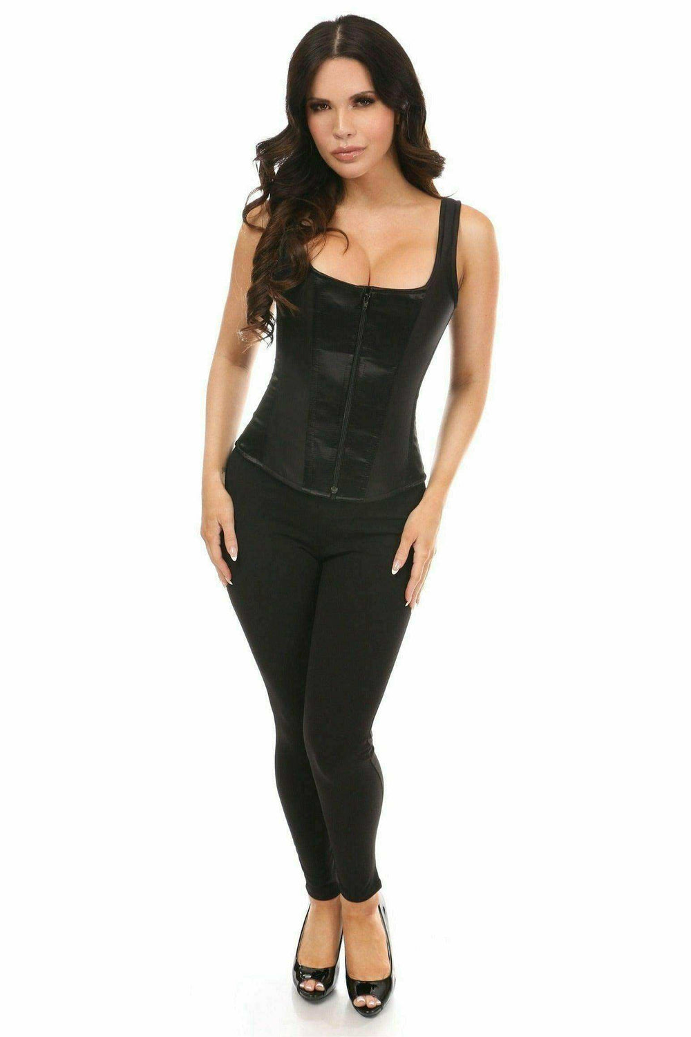 Daisy Corsets Top Drawer Black Satin Steel Boned Corset w/Straps - Daisy Corsets - Flyclothing LLC