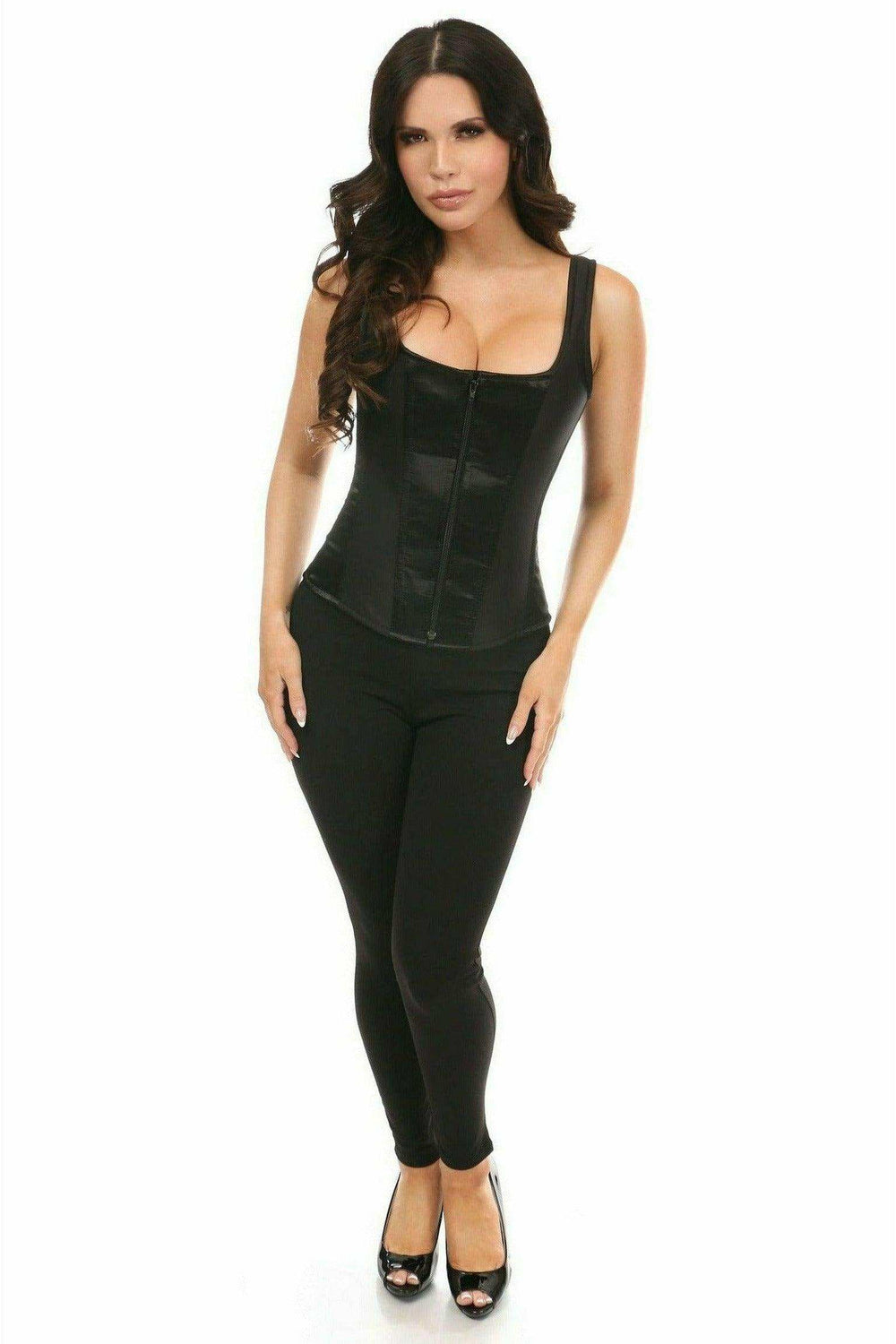 Daisy Corsets Top Drawer Black Satin Steel Boned Uniforming Corset w/Straps - Daisy Corsets - Flyclothing LLC