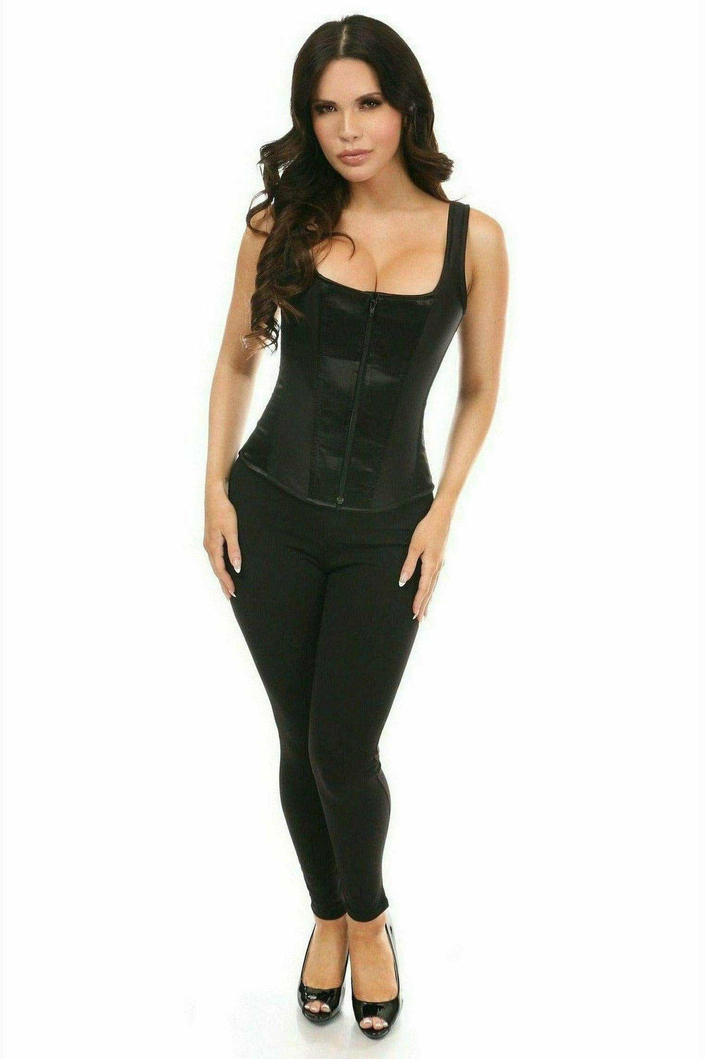 Daisy Corsets Top Drawer Black Satin Steel Boned Uniforming Corset w/Straps - Daisy Corsets - Flyclothing LLC