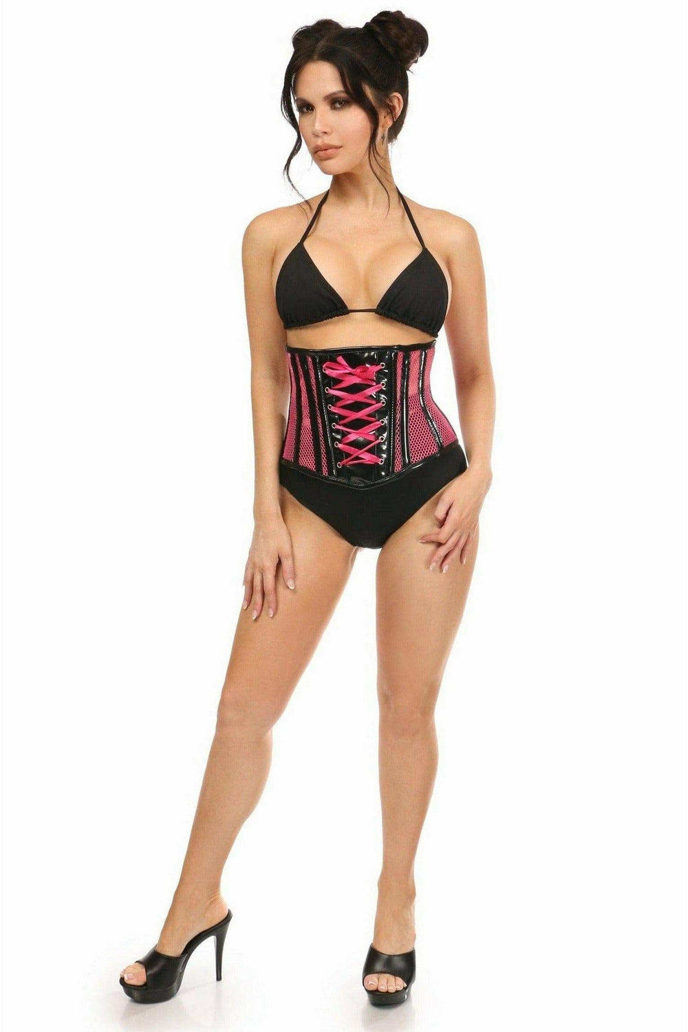 Daisy Corsets Top Drawer Neon Pink Patent & Fishnet Underbust Corset - Daisy Corsets - Flyclothing LLC