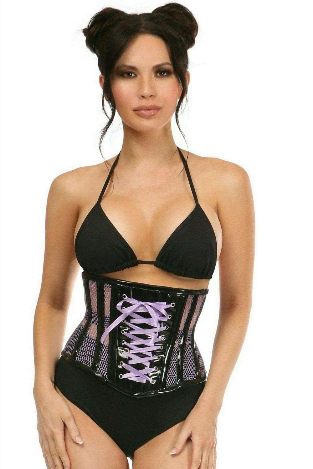 Daisy Corsets Top Drawer Purple Patent & Fishnet Underbust Corset - Daisy Corsets - Flyclothing LLC