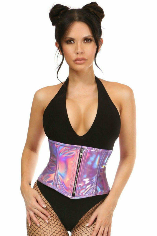 Daisy Corsets Top Drawer Lavender Holo Steel Boned Mini Cincher - Daisy Corsets - Flyclothing LLC