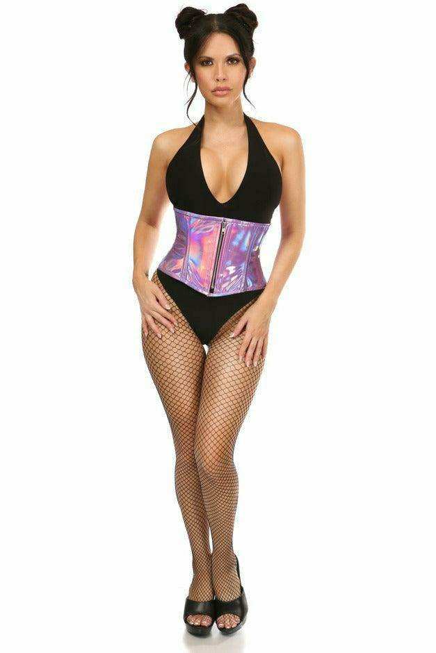 Daisy Corsets Top Drawer Lavender Holo Steel Boned Mini Cincher - Daisy Corsets - Flyclothing LLC