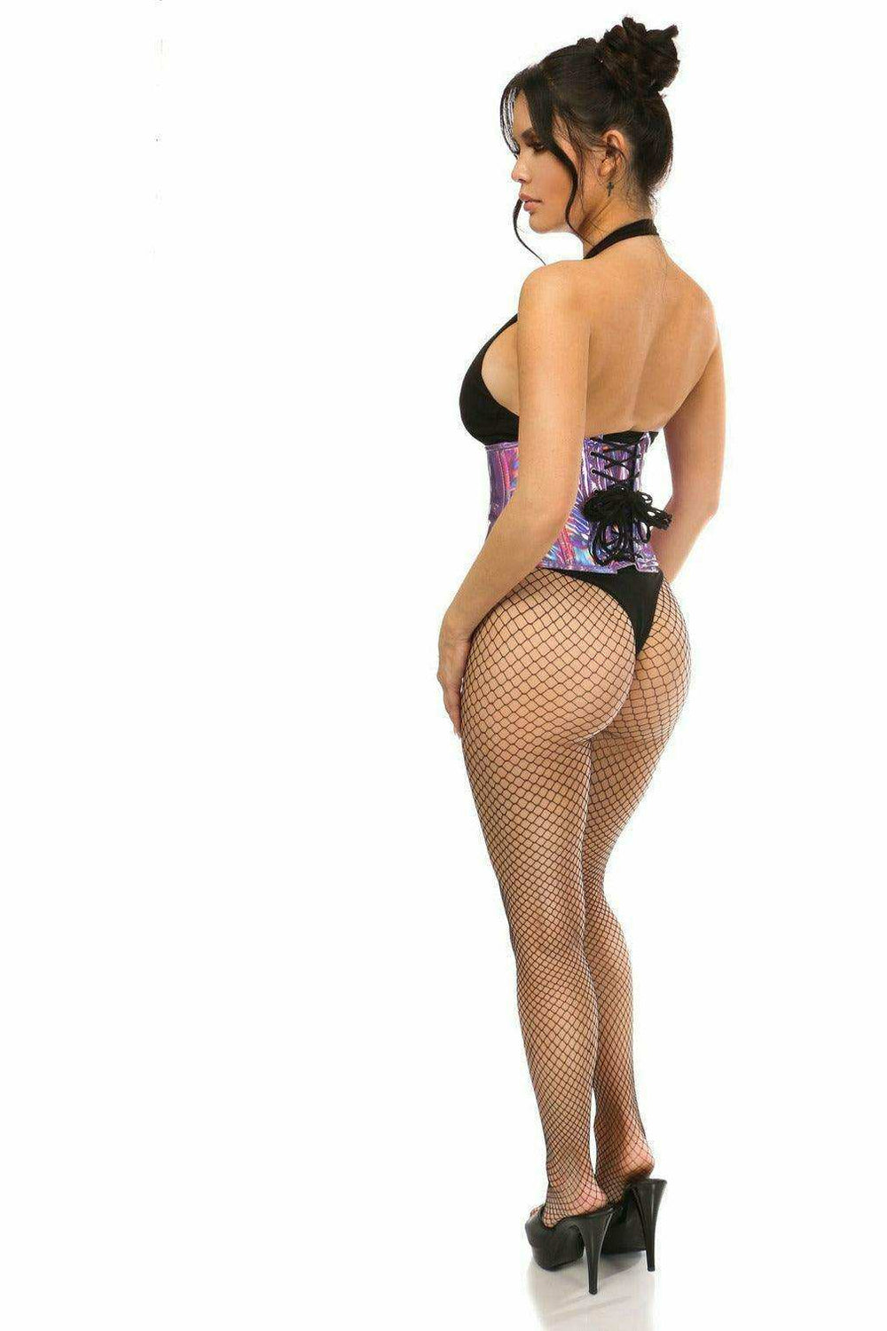 Daisy Corsets Top Drawer Lavender Holo Steel Boned Mini Cincher - Daisy Corsets - Flyclothing LLC