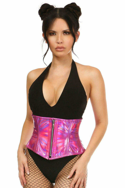 Daisy Corsets Top Drawer Fuchsia Holo Steel Boned Mini Cincher - Daisy Corsets - Flyclothing LLC
