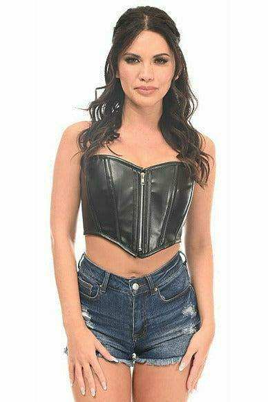 Daisy Corsets Top Drawer Black Faux Leather Bustier Top w/Zipper - Daisy Corsets - Flyclothing LLC