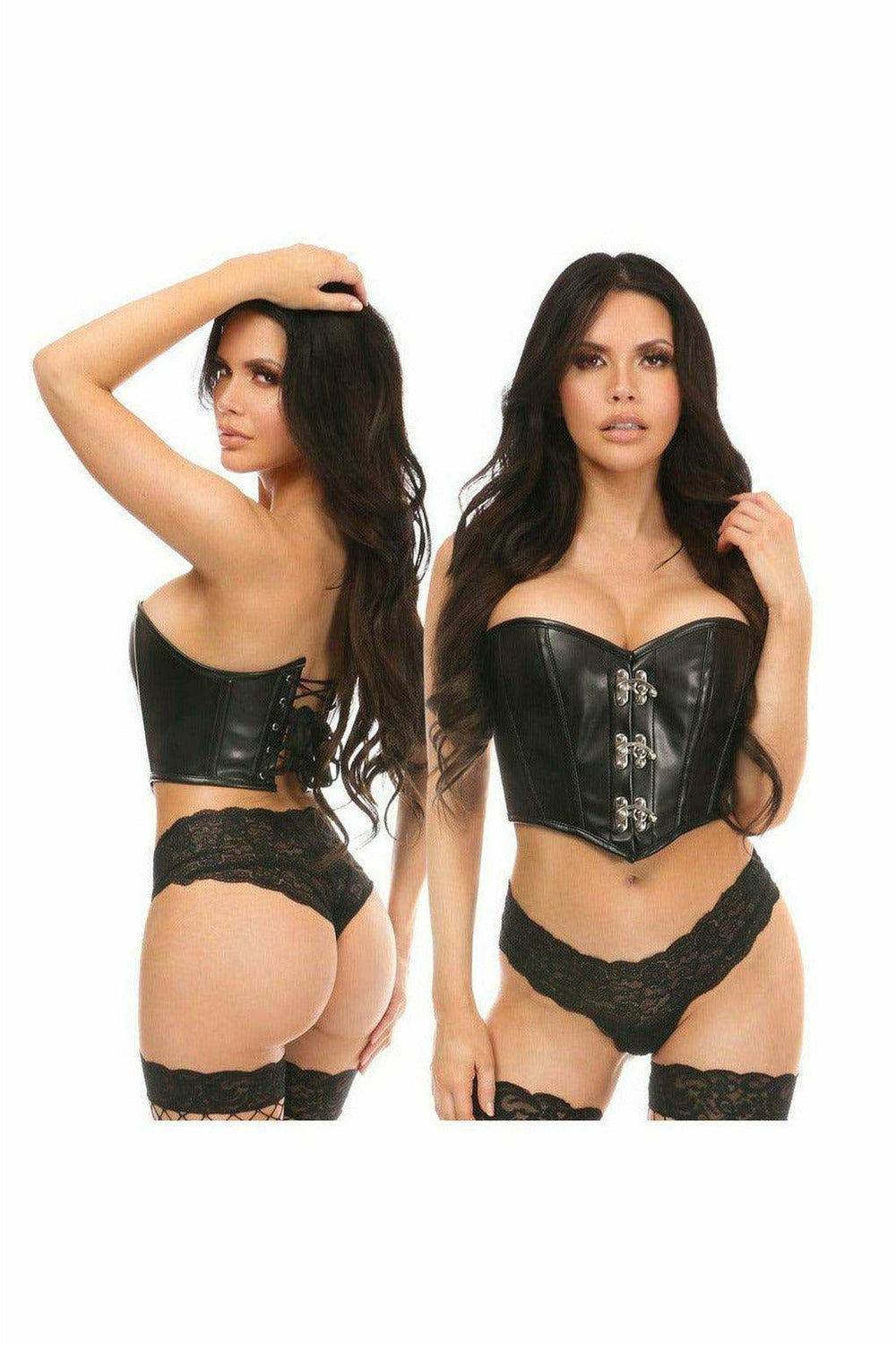 Daisy Corsets Top Drawer Black Faux Leather Bustier Top w/Clasp - Daisy Corsets - Flyclothing LLC