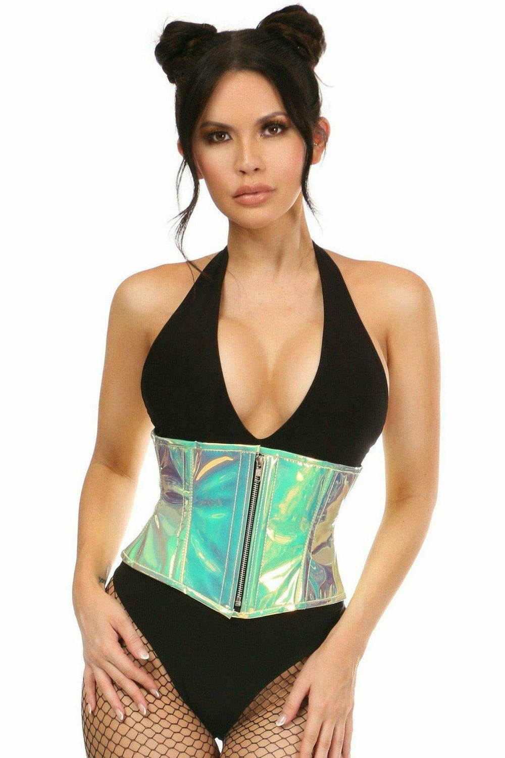 Daisy Corsets Top Drawer Mint Green Holo Steel Boned Mini Cincher - Daisy Corsets - Flyclothing LLC