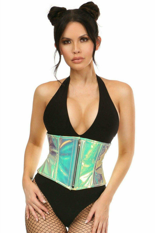 Daisy Corsets Top Drawer Mint Green Holo Steel Boned Mini Cincher - Daisy Corsets - Flyclothing LLC