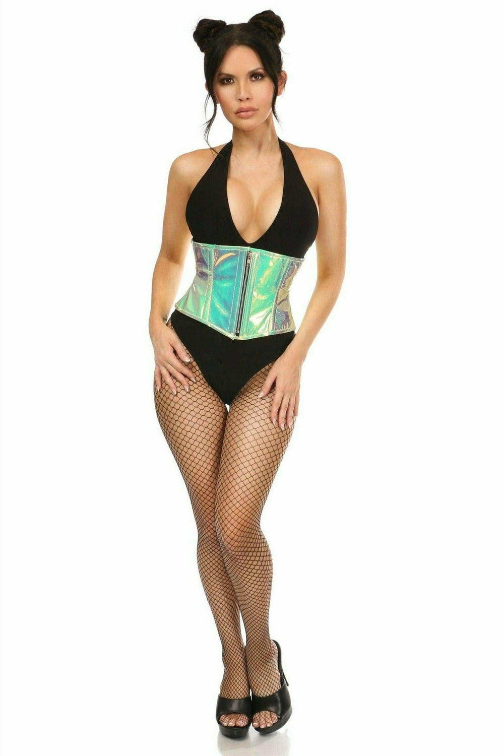 Daisy Corsets Top Drawer Mint Green Holo Steel Boned Mini Cincher - Daisy Corsets - Flyclothing LLC