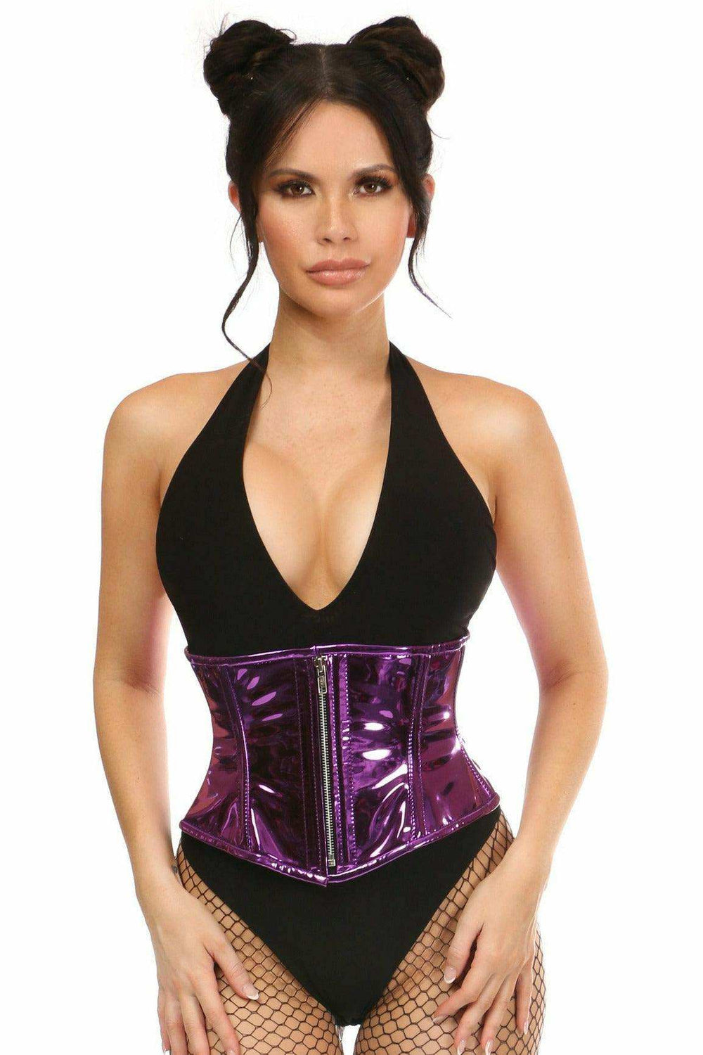 Daisy Corsets Top Drawer Purple Metallic Steel Boned Mini Cincher - Daisy Corsets - Flyclothing LLC