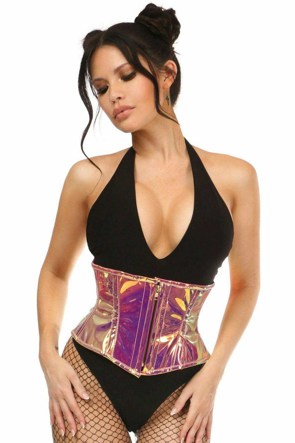 Daisy Corsets Top Drawer Rainbow Gold Holo Steel Boned Mini Cincher - Daisy Corsets - Flyclothing LLC