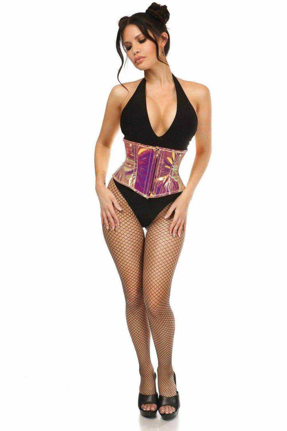 Daisy Corsets Top Drawer Rainbow Gold Holo Steel Boned Mini Cincher - Daisy Corsets - Flyclothing LLC