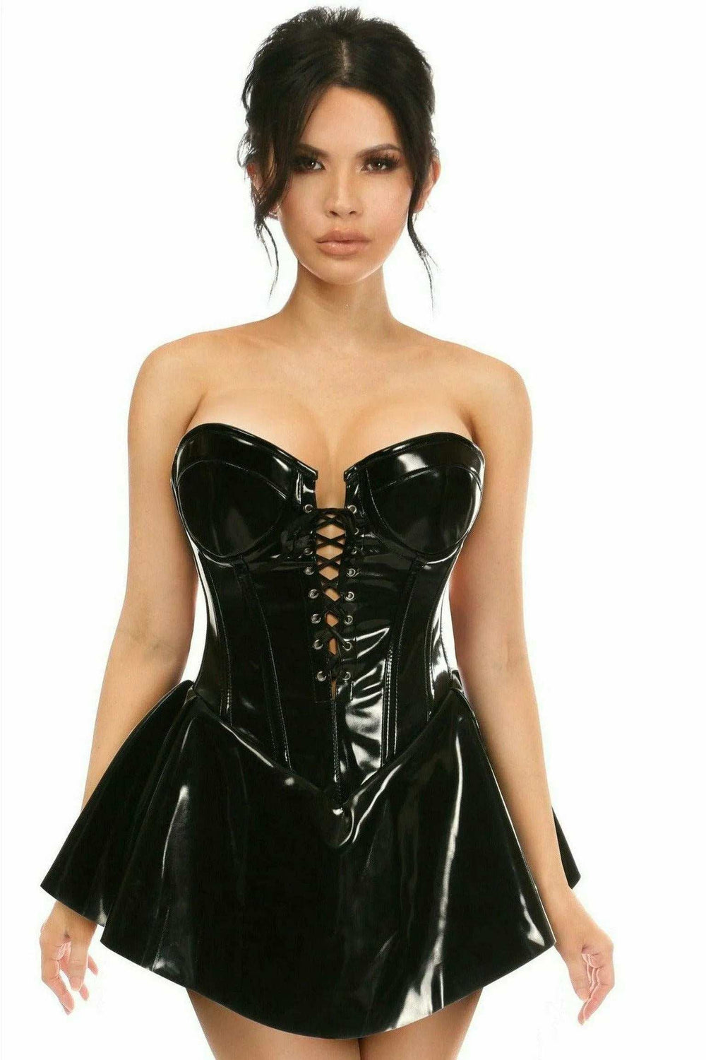 Daisy Corsets Top Drawer Black Patent Steel Boned Corseted Dress - Daisy Corsets - Flyclothing LLC