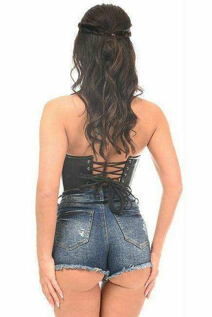 Daisy Corsets Top Drawer Black Faux Leather Steel Boned Collared Bustier Top - Daisy Corsets - Flyclothing LLC
