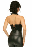 Daisy Corsets Top Drawer Black Faux Leather Steel Boned Collared Bustier Top - Daisy Corsets - Flyclothing LLC