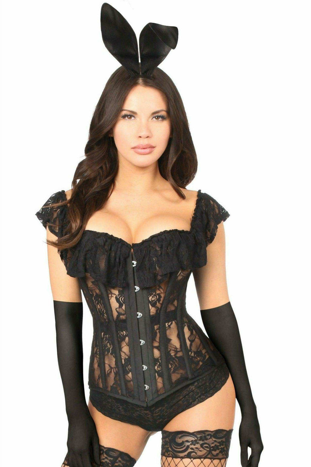 Top Drawer 4 PC Sheer Lace Bunny Corset Costume - Daisy Corsets - Flyclothing LLC