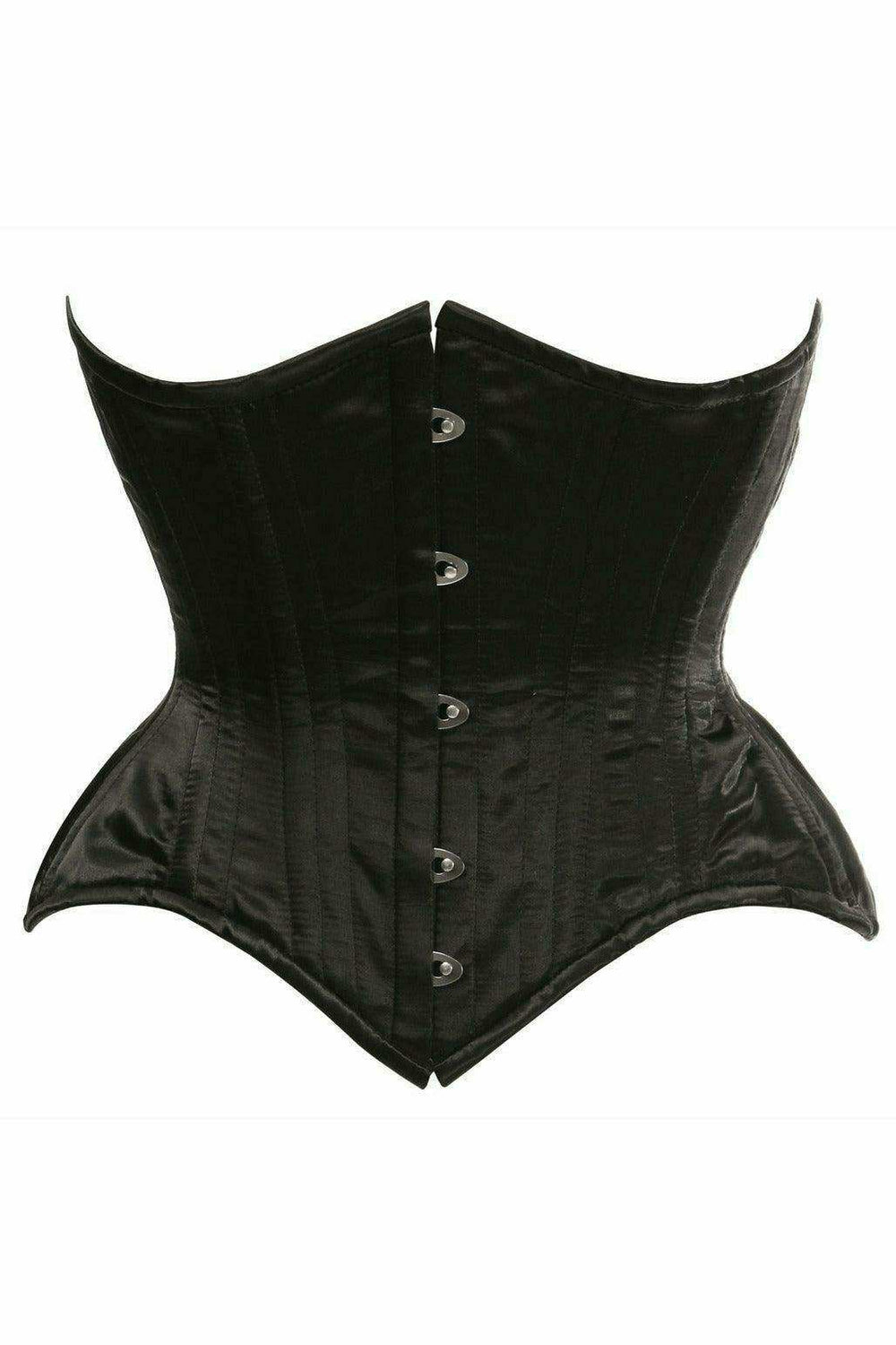 Daisy Corsets Top Drawer Black Satin Double Steel Boned Curvy Cut Waist Cincher Corset - Daisy Corsets - Flyclothing LLC