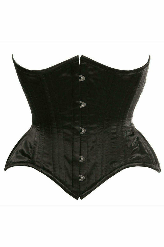Daisy Corsets Top Drawer Black Satin Double Steel Boned Curvy Cut Waist Cincher Corset - Daisy Corsets - Flyclothing LLC