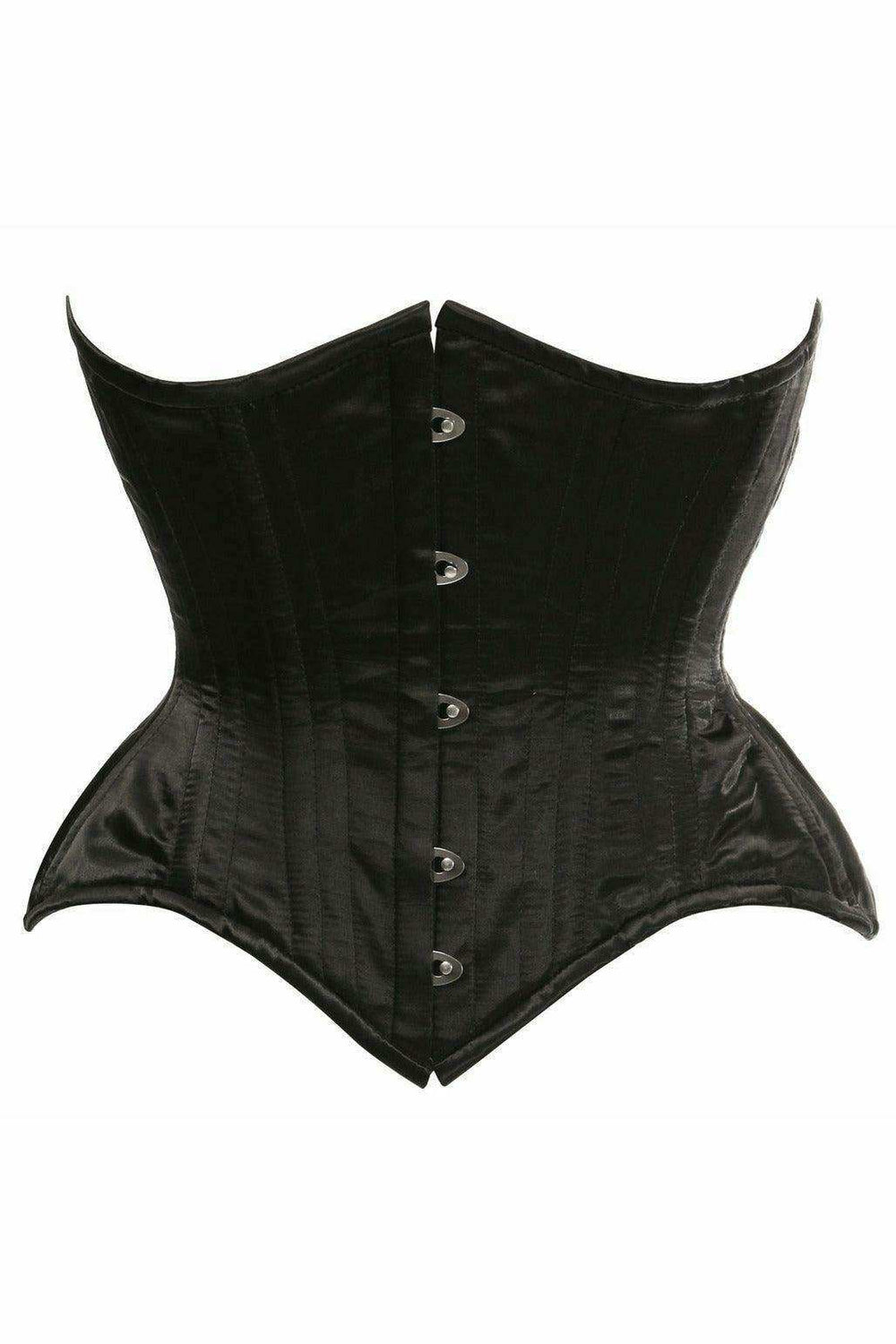 Top Drawer Black Satin Double Steel Boned Curvy Cut Waist Cincher Corset - Daisy Corsets - Flyclothing LLC