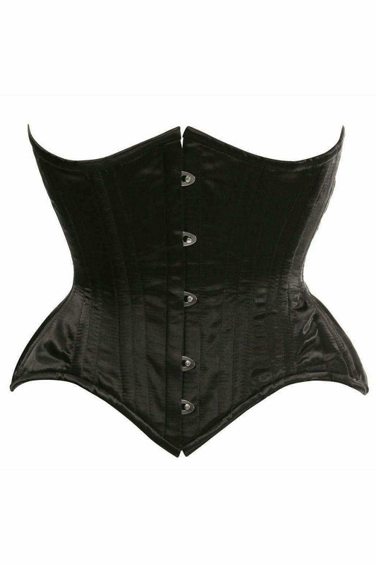 Top Drawer Black Satin Double Steel Boned Curvy Cut Waist Cincher Corset - Daisy Corsets - Flyclothing LLC