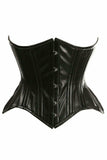 Top Drawer Black Faux Leather Double Steel Boned Curvy Cut Waist Cincher Corset - Daisy Corsets - Flyclothing LLC