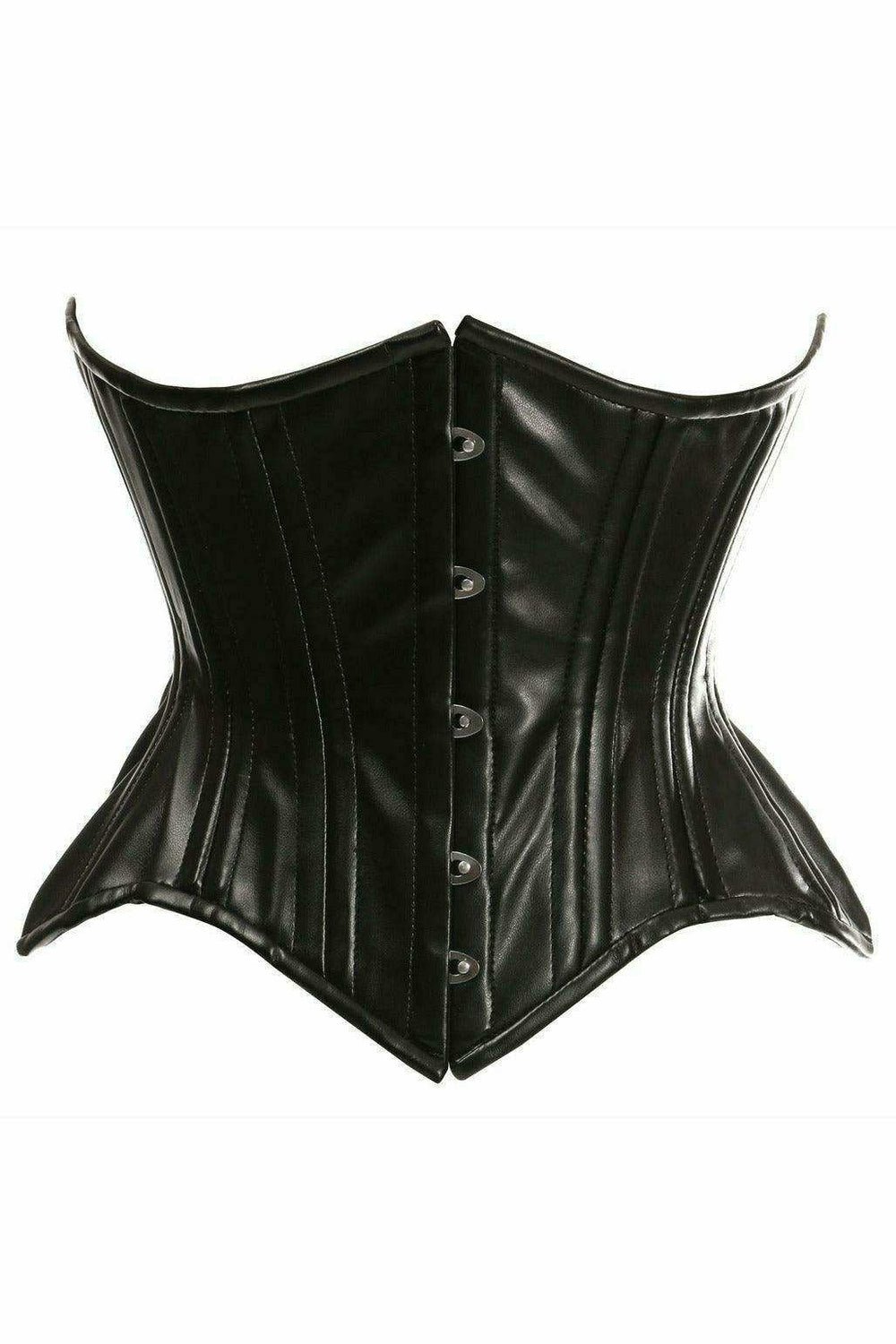 Daisy Corsets Top Drawer Black Faux Leather Double Steel Boned Curvy Cut Waist Cincher Corset - Daisy Corsets - Flyclothing LLC