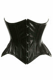 Daisy Corsets Top Drawer Black Faux Leather Double Steel Boned Curvy Cut Waist Cincher Corset - Daisy Corsets - Flyclothing LLC
