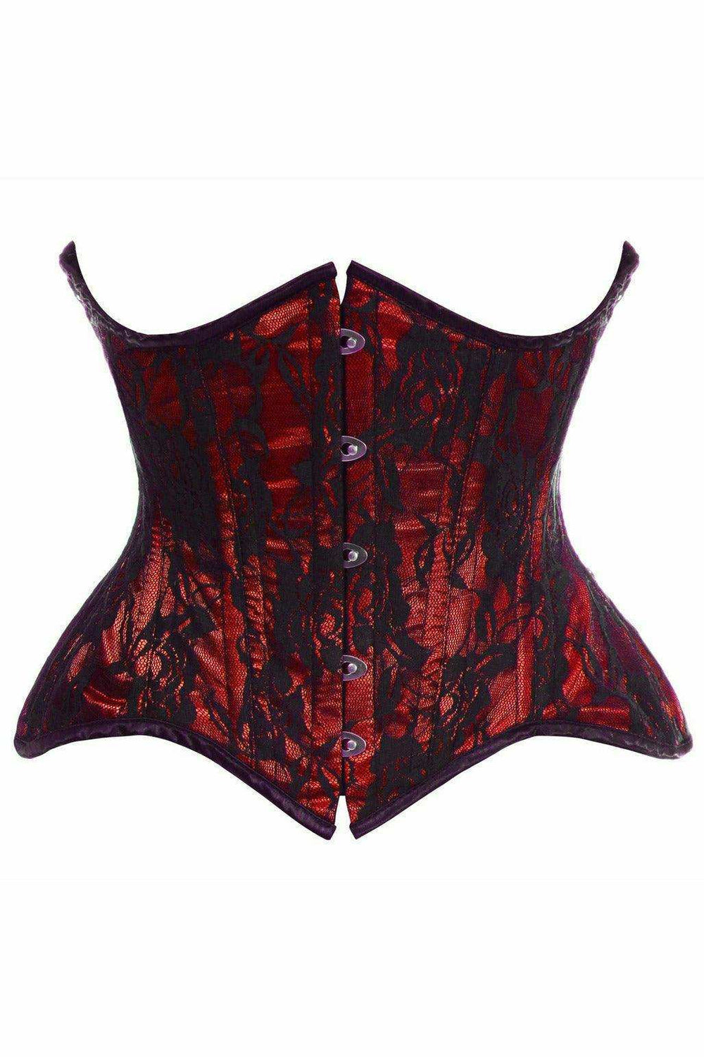 Daisy Corsets Top Drawer Red w/Black Lace Double Steel Boned Curvy Cut Waist Cincher Corset - Daisy Corsets - Flyclothing LLC