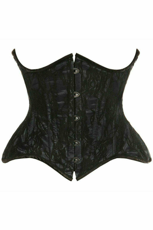 Daisy Corsets Top Drawer Black w/Black Lace Double Steel Boned Curvy Cut Waist Cincher Corset - Daisy Corsets - Flyclothing LLC