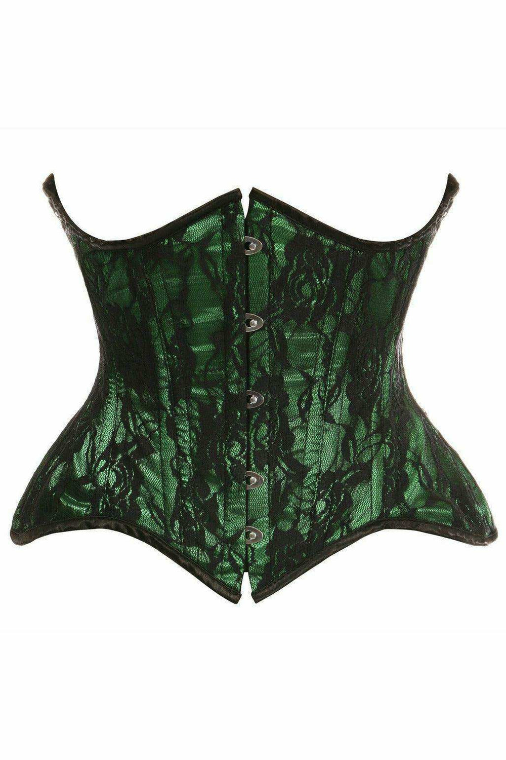 Top Drawer Green w/Black Lace Double Steel Boned Curvy Cut Waist Cincher Corset - Daisy Corsets - Flyclothing LLC
