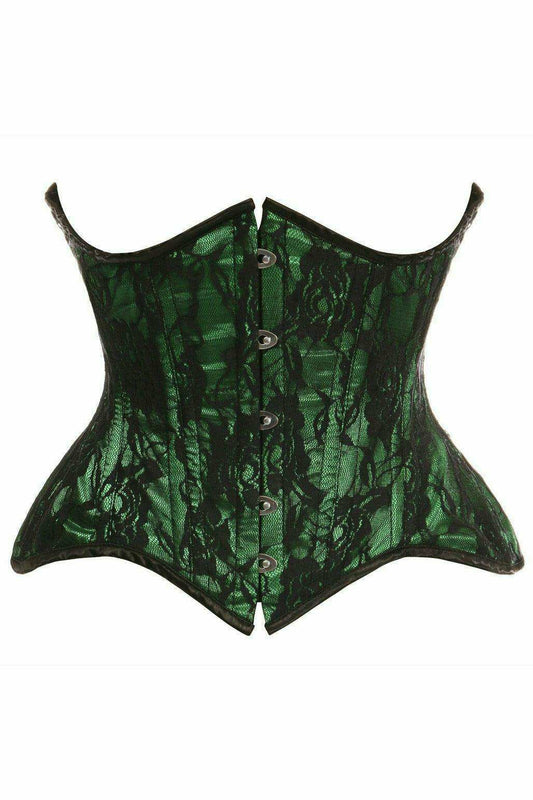 Daisy Corsets Top Drawer Green w/Black Lace Double Steel Boned Curvy Cut Waist Cincher Corset - Daisy Corsets - Flyclothing LLC
